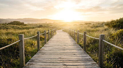 Fototapeta premium Sunset Pathway Leading Through Grassland