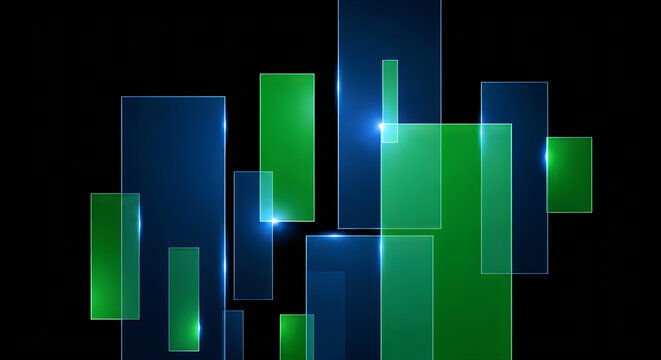 Futuristic Blue and Green Abstract Background with Glowing Rectangles