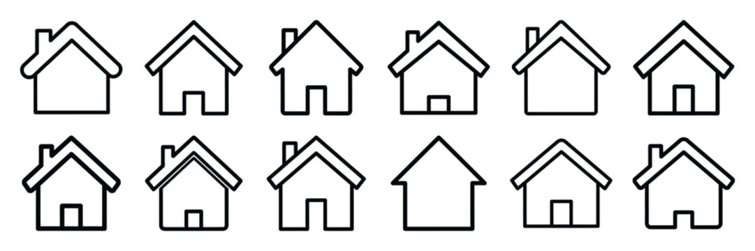Real estate housing training session outline icon set with editable stroke in thin line style.