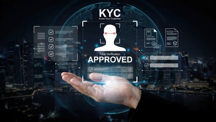 Fototapeta premium Kyc face verification process showing user identity approval on digital screen