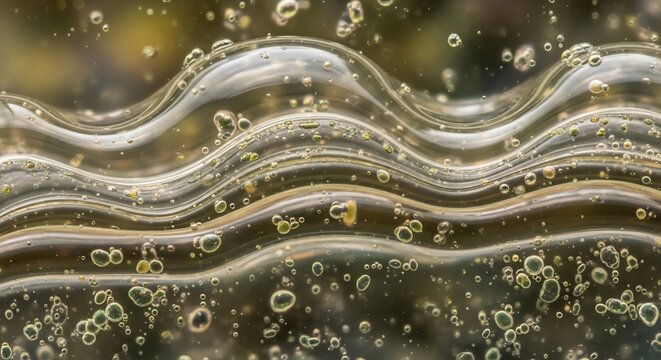 Bubbles in rippling liquid closeup