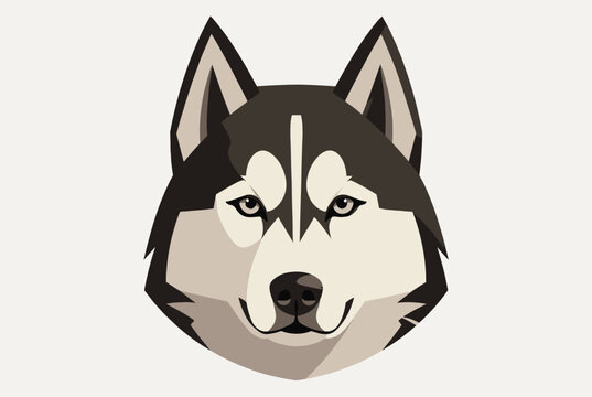 Flat vector portrait of a Siberian husky dog head showing distinctive facial markings and erect ears.