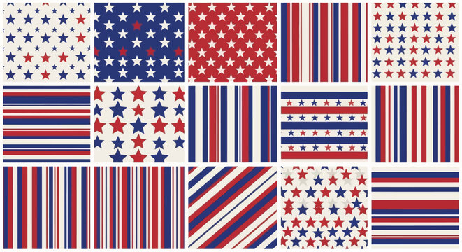 Collection of twelve patriotic stars and stripes patterns.