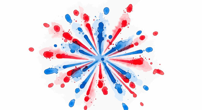 Abstract watercolor firework burst in red and blue.