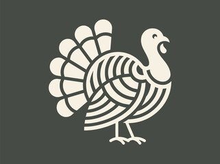 Obraz premium Vintage turkey bird vector illustration, minimalist thanksgiving turkey icon, rustic farm animal line art for holiday branding and menu design