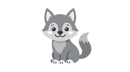 Cute cartoon baby wolf cub character sitting down. © satrio94