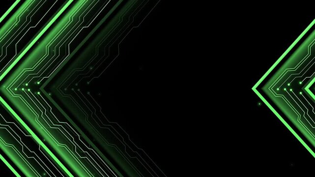 Abstract background with angular golden circuit-like chevrons pointing right animation