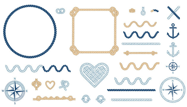 Extensive collection of marine rope designs including circular and square frames knots anchors and vintage compasses.