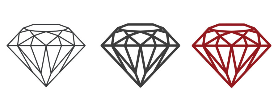 Three diamond gemstone icon variations with gemstone precious brilliant expensive ornament decoration accessory minimalist interface abstract geometry isolated collection brilliance