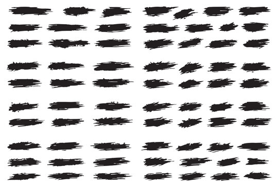 Black ink brush stroke set. grunge censorship bars for redacted text. Vector rough divider pack