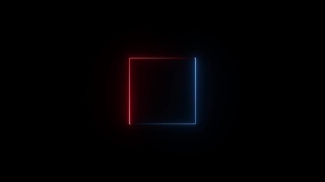 Glowing neon square frame animation. neon box icon. Neon Figure On Black Background. 4k video...