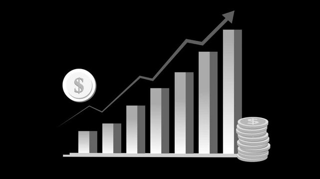 Stylized financial growth concept ascending bar chart upward arrow animation