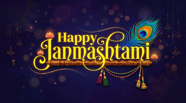 Janmashtami typography, lord Krishna religious festival