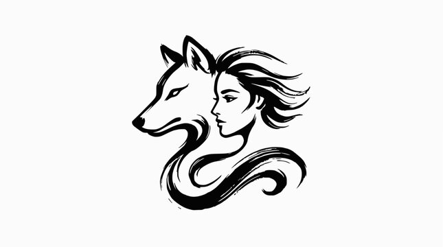 Stylized wolf and female profile silhouette logo.