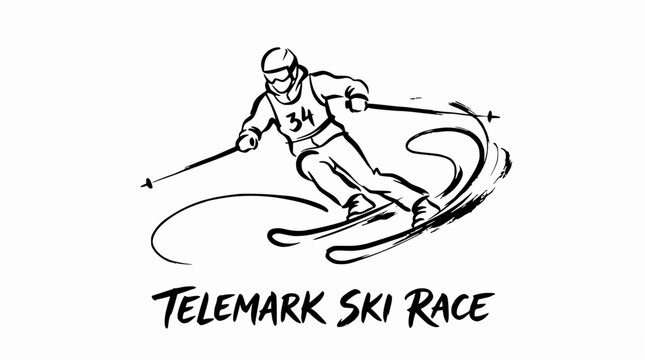 Minimalist Telemark ski race illustration with fluid motion.