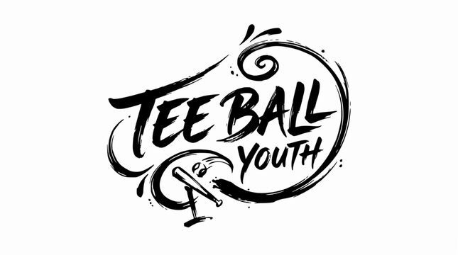 Stylized Tee Ball Youth logo with brush script font.