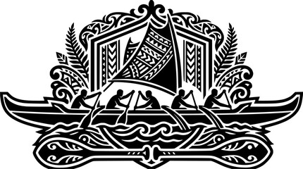 Traditional tribal outrigger canoe decorative art design. © Yusuf_M
