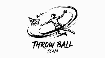 Dynamic athlete throwing ball into hoop logo. © Yusuf_M