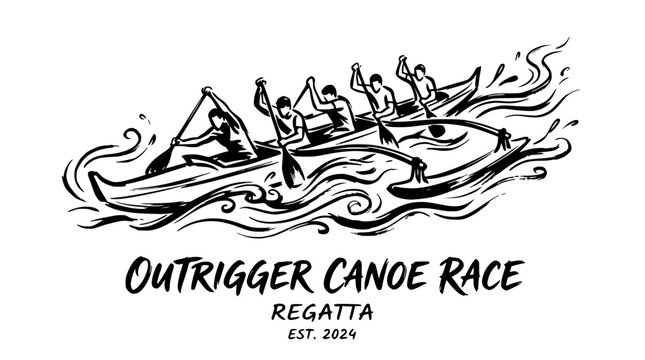 Outrigger canoe regatta race illustration with team.