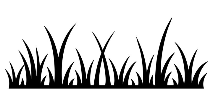 Minimal black grass silhouette border with spaced tall blades and low base, isolated vector lawn clipart for landscaping, decoration and clean natural design Vector illustration
