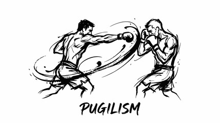 Obraz premium Two boxers sparring in pugilism combat sport scene.