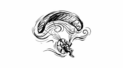 Hand drawn skydiver with open parachute sketch. © Yara