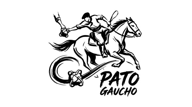 Pato Gaucho logo with rider on galloping horse.