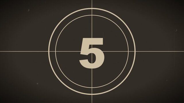 Old film countdown from 10 to 1 with dust grain scratches and vintage sepia tone for cinematic intro video.