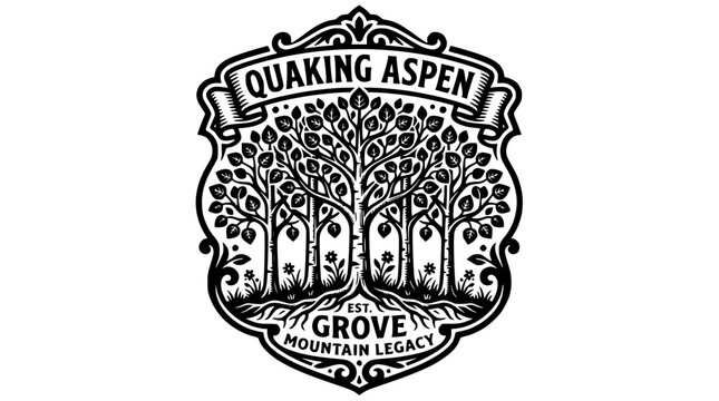 Quaking Aspen Grove shield logo with forest trees