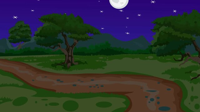 night landscape with trees and moon vector art background 