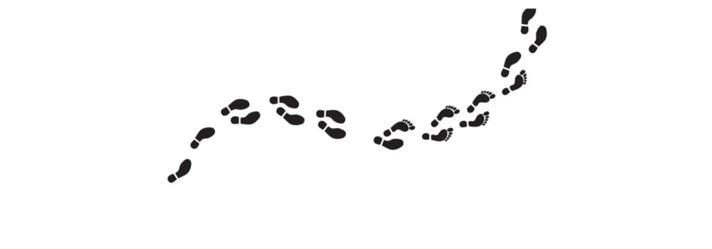 Barefoot footprints path walking trail isolated on a white background vector icons