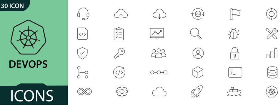 Devops icons set for software development and operations