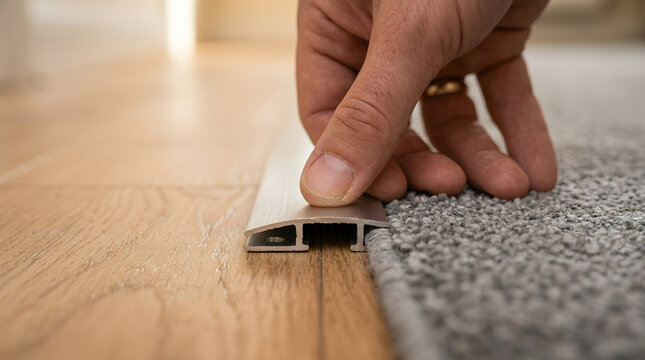 installing aluminum door threshold strip | carpet to wood floor transition bar | DIY home flooring renovation project | metal transition strip for floor levels