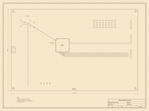 Technical blueprint of a complex printed circuit board pcb layout