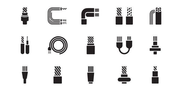 Electrical Cable and Wire Cross-Section Technical Icon Set