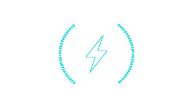 Lightning bolt with dotted bracket arcs forming charging symbol on white background