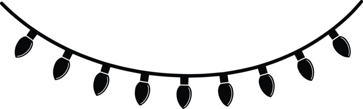 Black string of christmas lights on white background