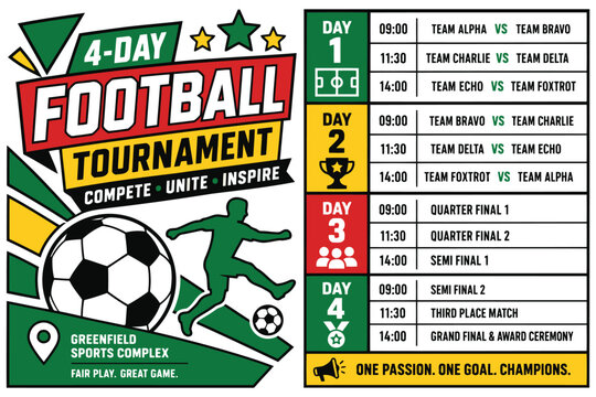 Four day football tournament event schedule poster Vector