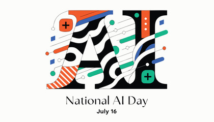 Obraz premium Colorful artistic graphic design celebrating national artificial intelligence day in july