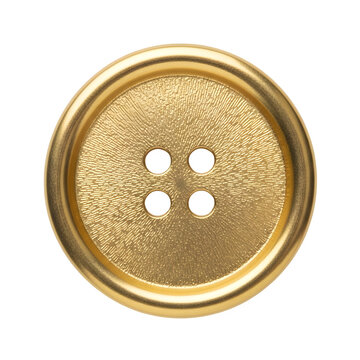 A classic round gold button with a textured surface isolated on transparent background