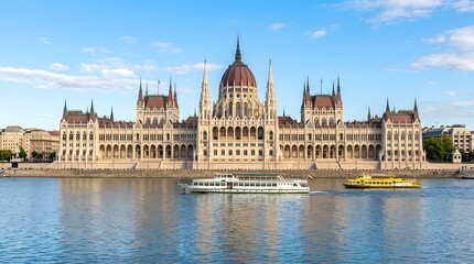 Fototapeta premium Hungarian parliament building along the danube river in budapest