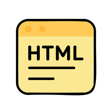 Cartoon html tag icon showcasing front end web development and coding process in simple style