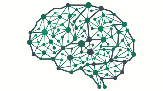 Artificial intelligence neural network with glowing synapses and digital brain silhouette