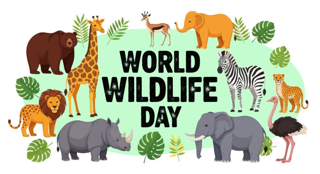World wildlife day celebration with various wild animals
