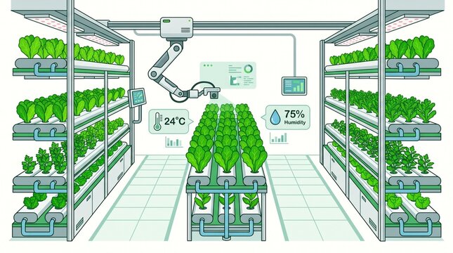 Automated smart agriculture with a robotic arm monitoring indoor vertical hydroponic crops