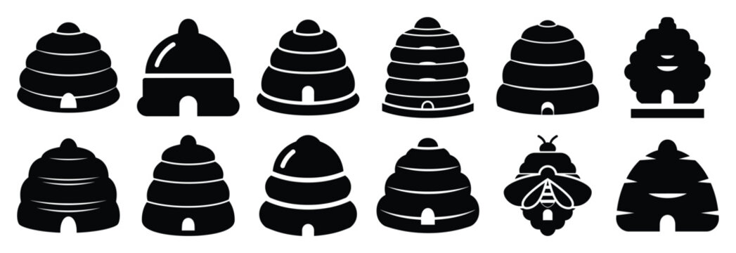 Set of agricultural beehive silhouette vector illustration.