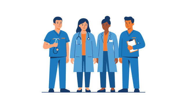 Diverse Group of Medical Professionals in Blue Uniforms