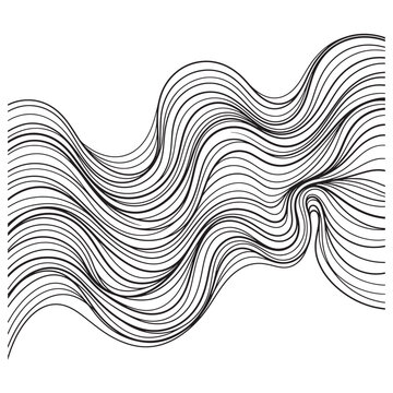 Black wavy lines on with flowing curves and smooth bends