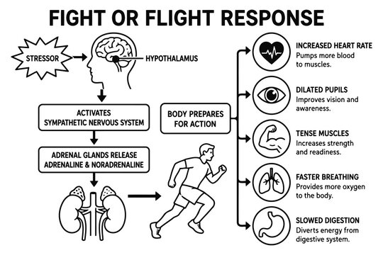 Fight or flight response biological process diagram Vector