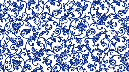 Fototapeta premium Blue floral damask seamless pattern vector illustration